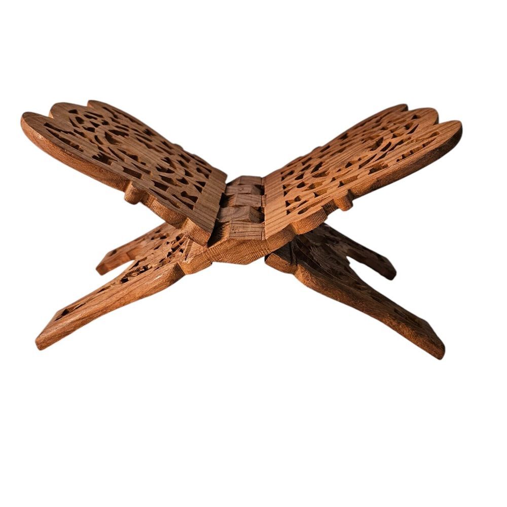 Hand-carved Boho‎ Style Book  Bible Holder Folding Stand Display Flower Carving